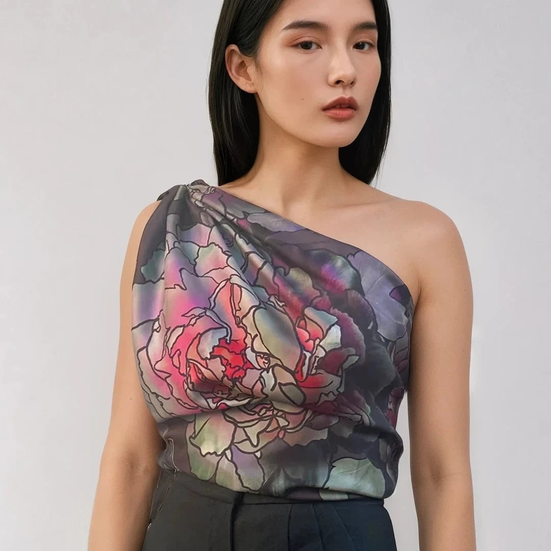 Peonies in Bloom Scarf - Midnight Plum