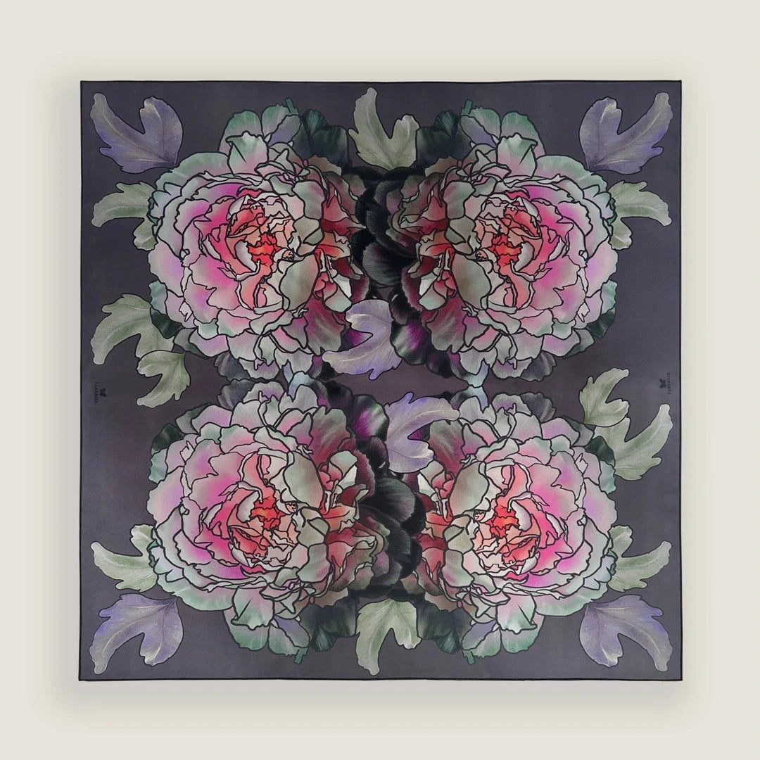 Peonies in Bloom Scarf - Midnight Plum