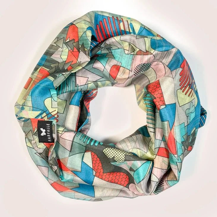 Geo Deco Infinity Scarf - Azure