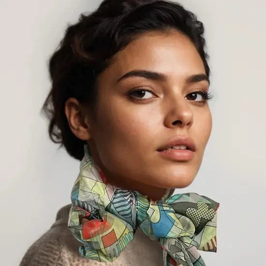 Geo Deco Infinity Scarf - Azure